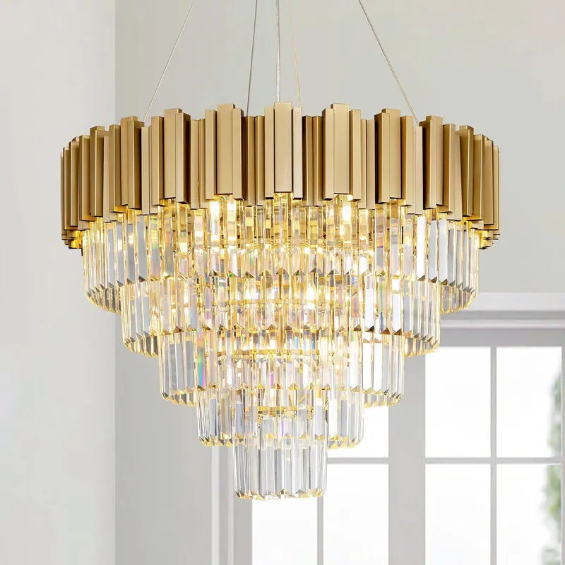 Large Crystal Chandelier - 35.4"Modern 6-Tier 17-Light Chrome Ceiling Light, Luxury K9 Crystal