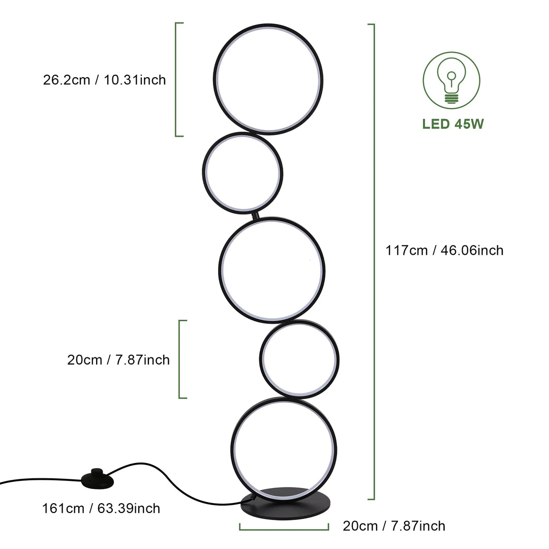 LED Modern Dimmable Floor Lamp, 3 Way Bright Corner Stand Lamp with 5-Ring for Living Room