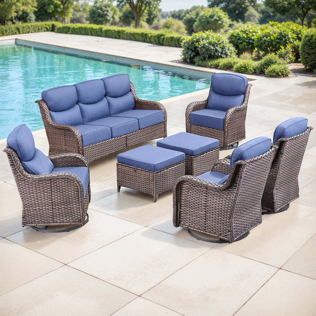 7-Piece Patio Furniture Set with Swivel Glider Chairs, 6-Inch Ultra-Plush Cushions & Water-Resistant Olefin Fabric