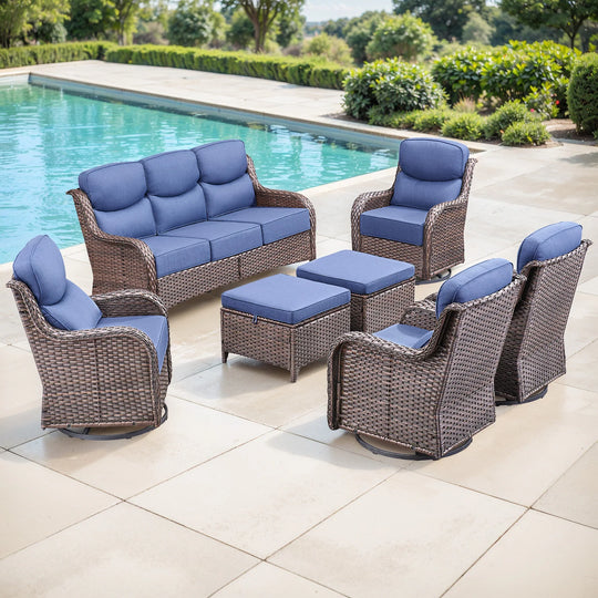 7-Piece Patio Furniture Set with Swivel Glider Chairs, 6-Inch Ultra-Plush Cushions & Water-Resistant Olefin Fabric