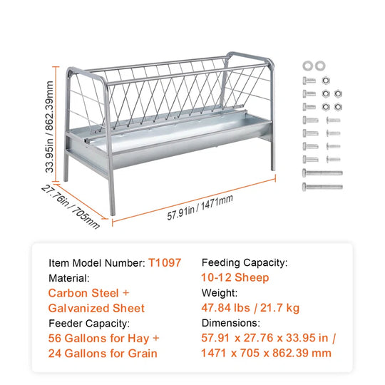Livestock Hay Feeder 2 in 1 Grain & Hay Feeder 80 Gallons for Sheep