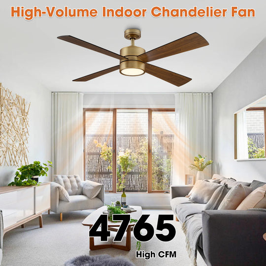 52" Antique Brass Plywood 4-Blade Indoor Ceiling Fan with Light and Remote