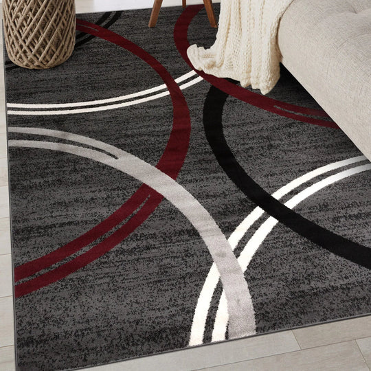 Contemporary Abstract Circles Design Area Rug