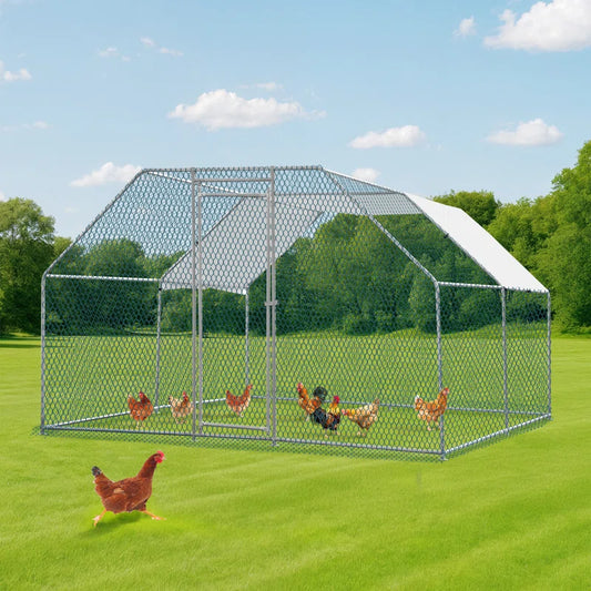 Large Metal Chicken Coop with Rain Cover