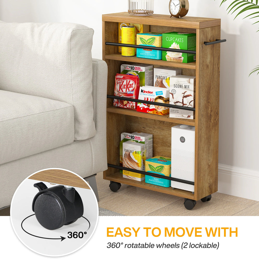 Slim Storage Cart, Rolling Narrow Kitchen Cart on Wheels