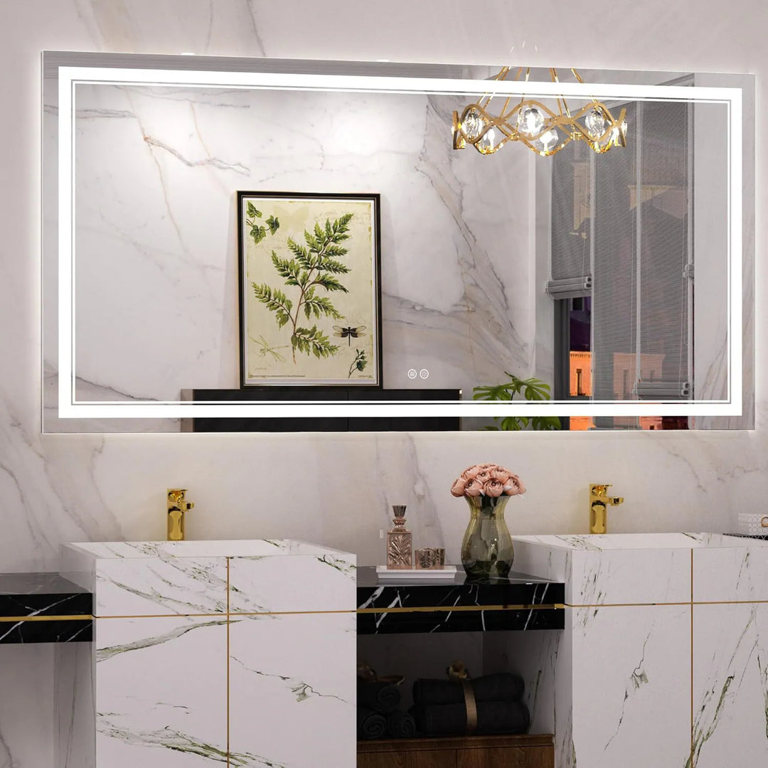 Full Size Front & Back LED Lighted Anti-Fog Tempered Glass Wall Bathroom Vanity Mirror, 3-Year Warranty & ETL Certification