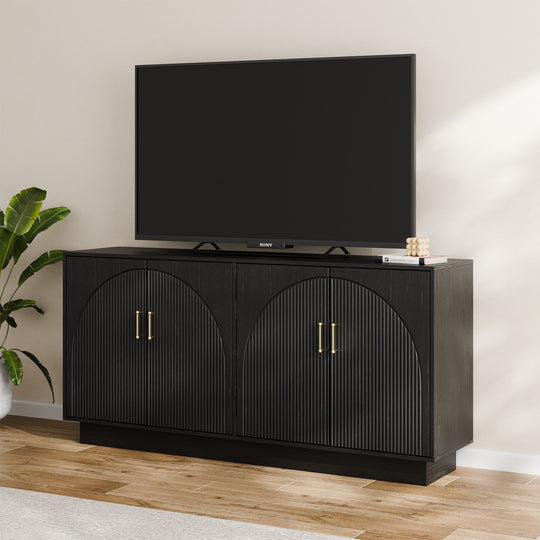Mid-Century Fluted TV Stand with Storage Fits Tvs up to 75", Entryway Console, Sideboard - 15.7"D X 65"W X 31.5"H