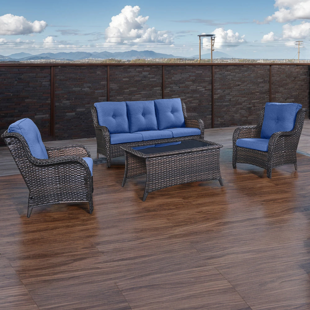 4-Piece Outdoor Sofa Patio Chair with Coffee Table