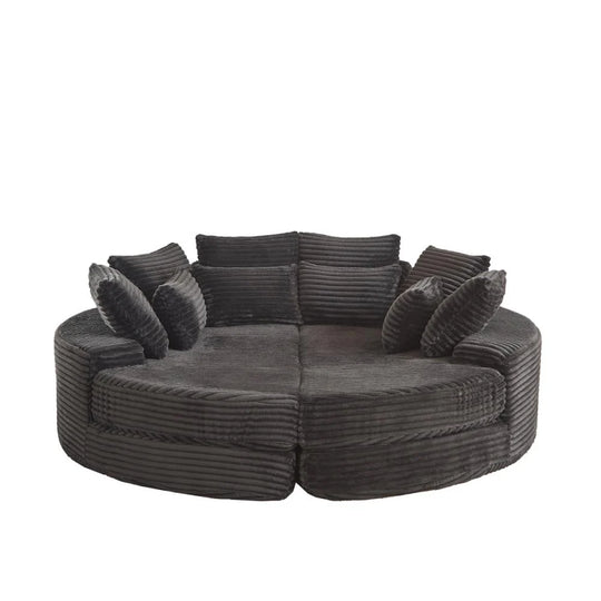 78.5" Corduroy round Oversized 2-In-1 Sofa Bed, Neck Pillow Design with Four Throw Pillows