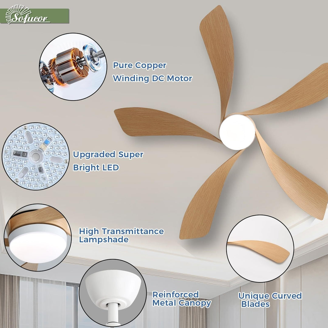 Sofucor 45/52 Inch Ceiling Fan with Remote & Lights Quiet DC Motor 5 Blade High CFM Modern Fan