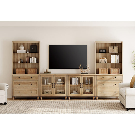Entertainment Center with Bookshelves for Tvs up to 75", Oak