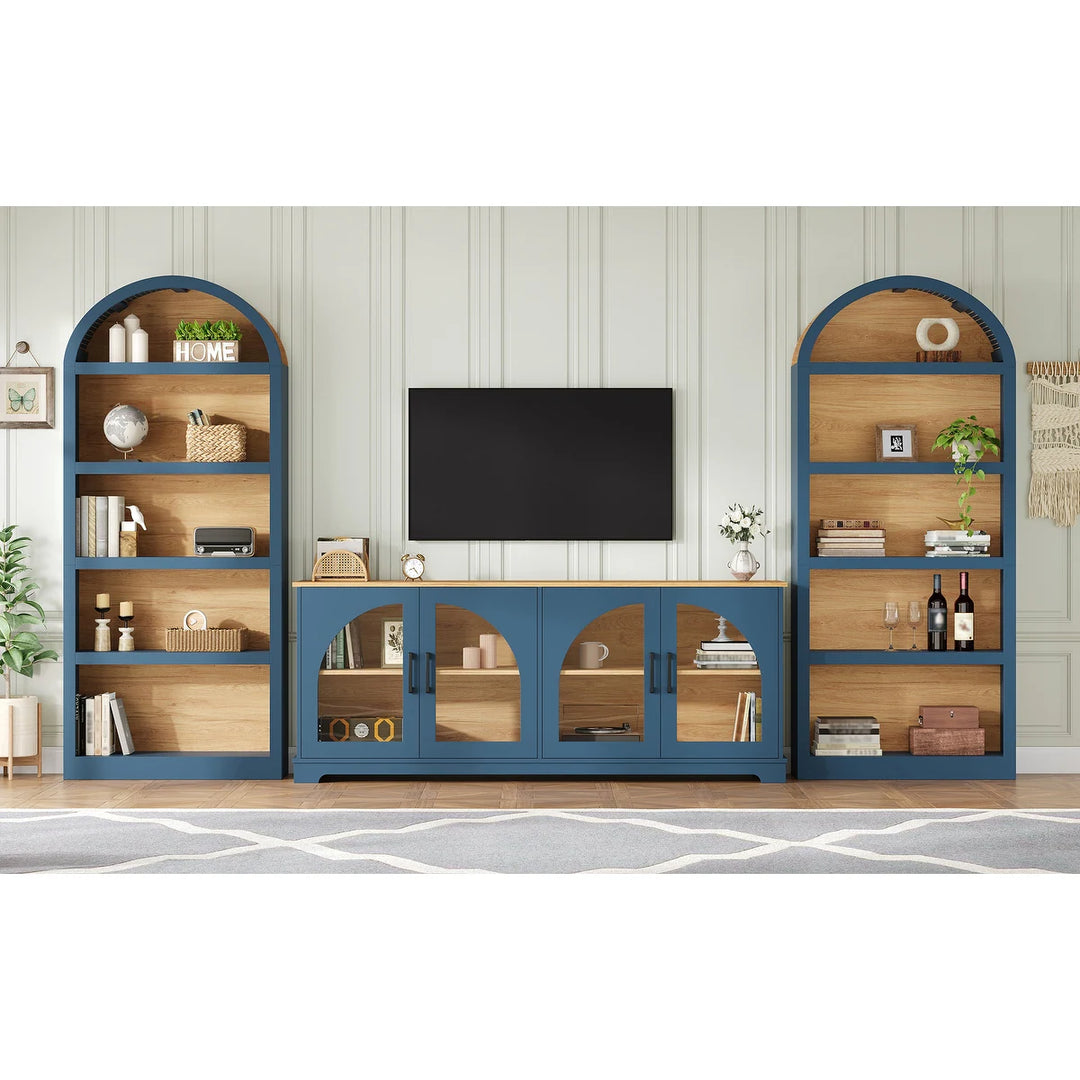3-Piece Retro Entertainment Center for Tvs up to 70", Two-Tone Farmhouse TV Stand with Sideboard & Bookshelf