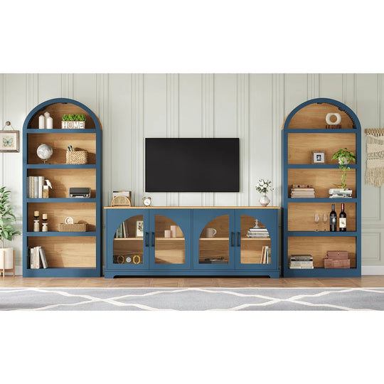 3-Piece Retro Entertainment Center for Tvs up to 70", Two-Tone Farmhouse TV Stand with Sideboard & Bookshelf