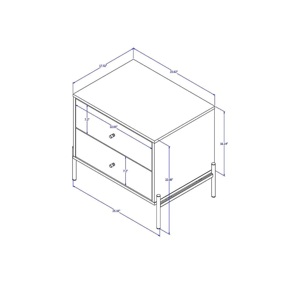 Jasper Nightstand with Steel Gold Legs in White Gloss
