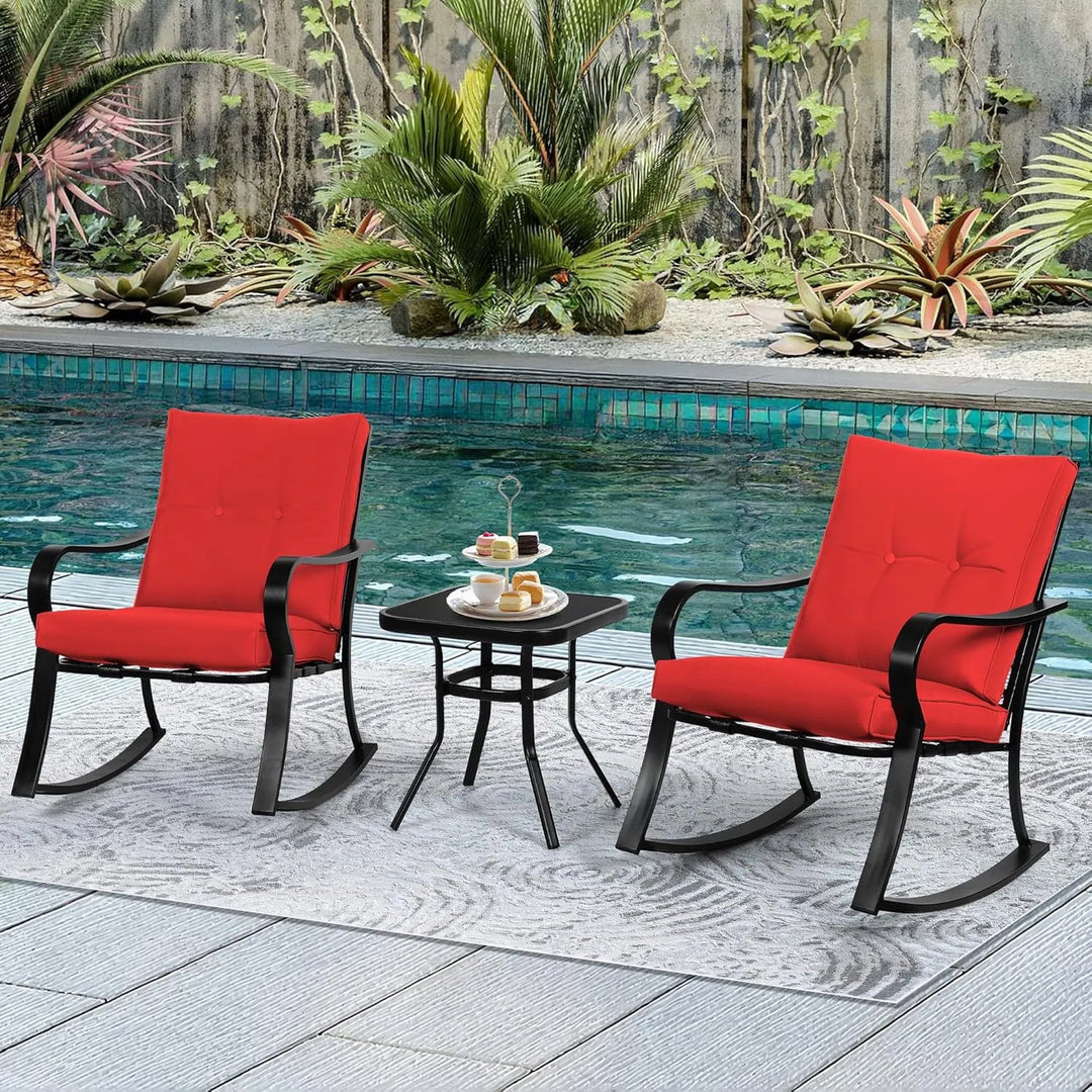 3 Piece Outdoor Conversation Set Patio Bistro Set Rocking Chairs with Coffee Table