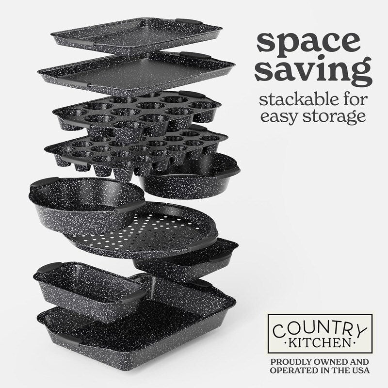 Nonstick Stackable Bakeware Set - Heavy Duty, Durable, Easy Release Baking Set, 10 Pcs