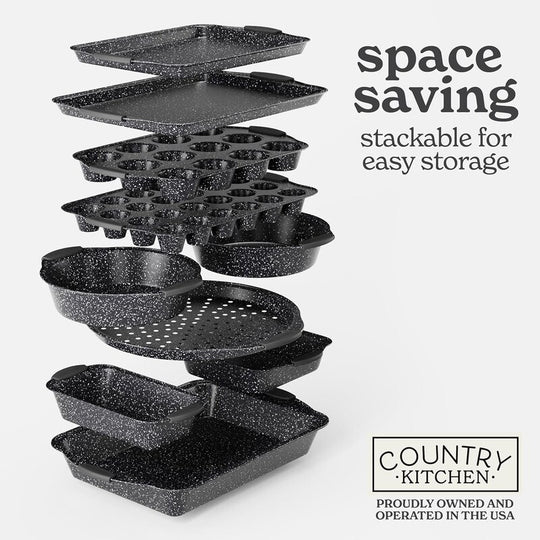 Nonstick Stackable Bakeware Set - Heavy Duty, Durable, Easy Release Baking Set, 10 Pcs