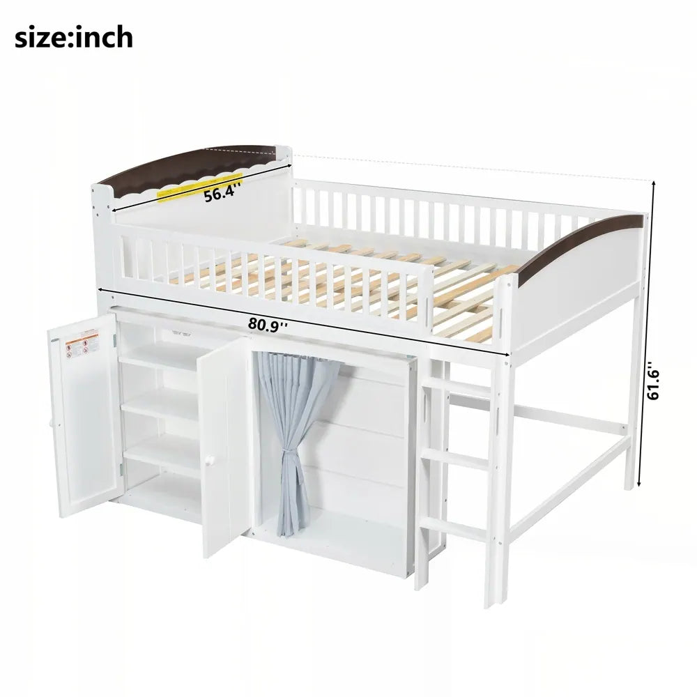Loft Bed with Storage Cabinet and LED