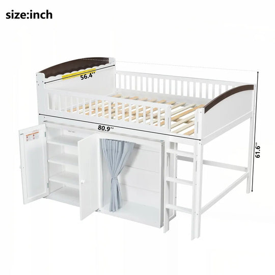 Loft Bed with Storage Cabinet and LED