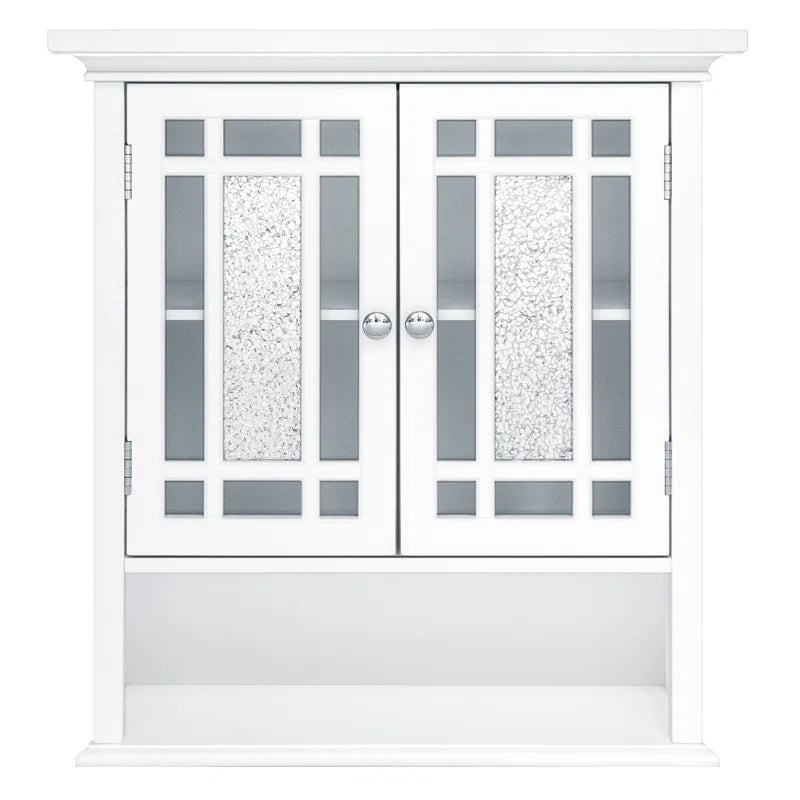 Caleb Removable Two-Door Wall Cabinet with Glass Mosaic Doors, Adjustable Shelf for Bathroom or Home Storage