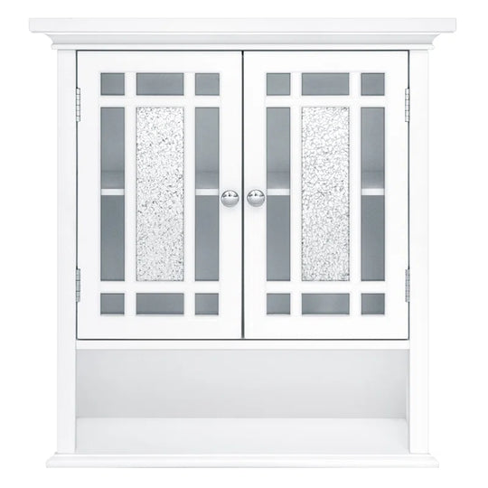 Caleb Removable Two-Door Wall Cabinet with Glass Mosaic Doors, Adjustable Shelf for Bathroom or Home Storage