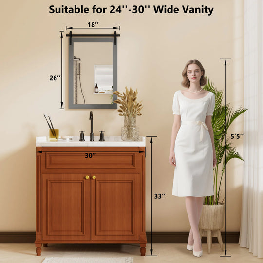 Farmhouse Barn Door Solid Wood Frame Bathroom Vanity Wall Mirror