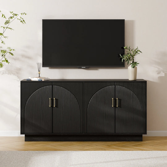 Mid-Century Fluted TV Stand with Storage Fits Tvs up to 75", Entryway Console, Sideboard - 15.7"D X 65"W X 31.5"H