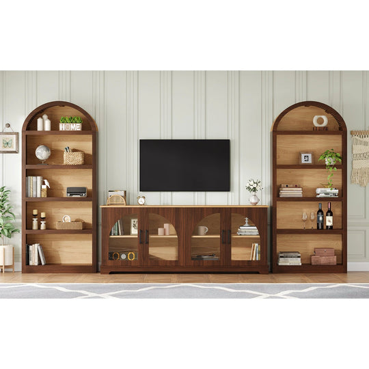 3-Piece Retro Entertainment Center for Tvs up to 70", Two-Tone Farmhouse TV Stand with Sideboard & Bookshelf