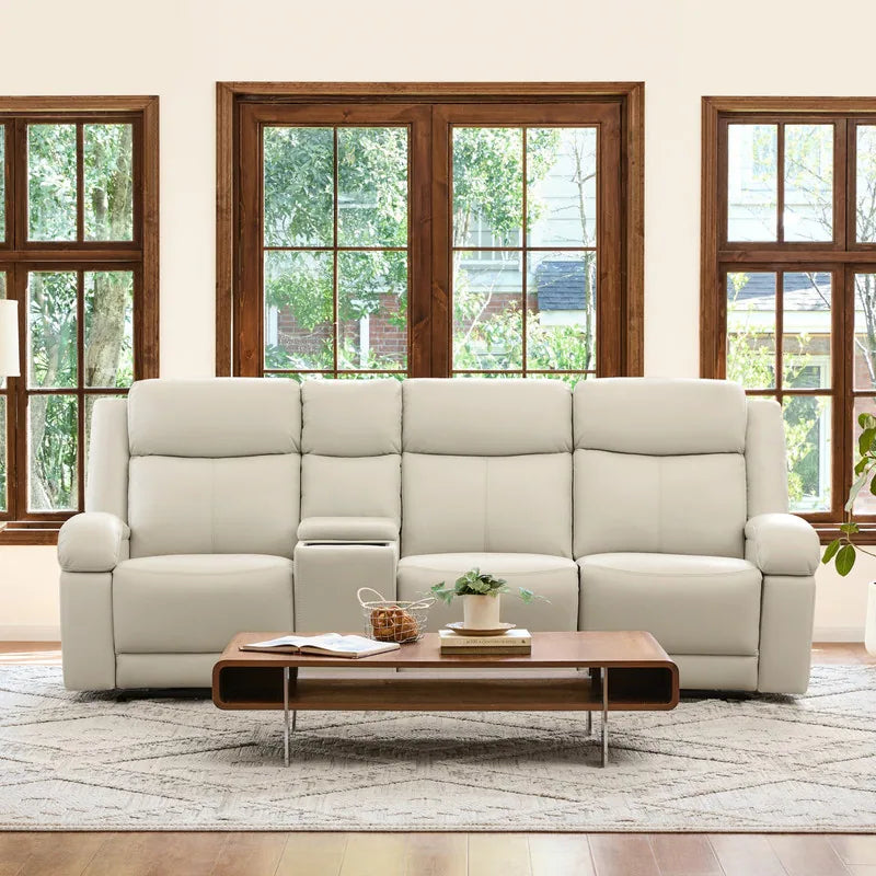Hadlee Genuine Leather Reclining Sofa with Multi-Function Console.