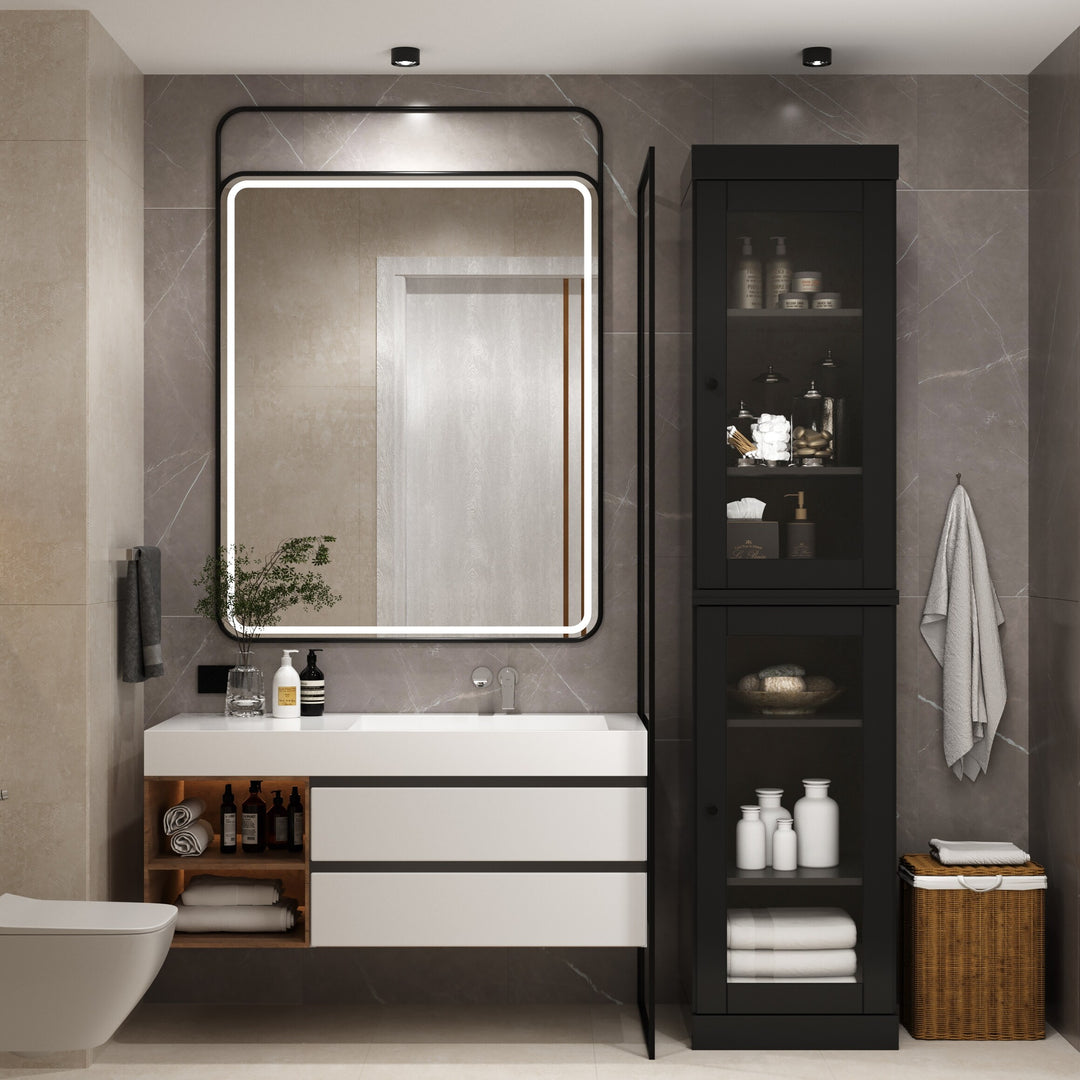 100% Solid Wood Bathroom Storage Cabinet, Adjustable Shelves, 16.5" Wide, 35.75" Tall