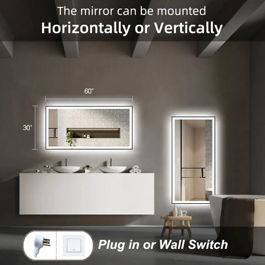 Extra Large Black Frame LED Bathroom Vanity Mirror with 3 Years Warranty and UL Certified