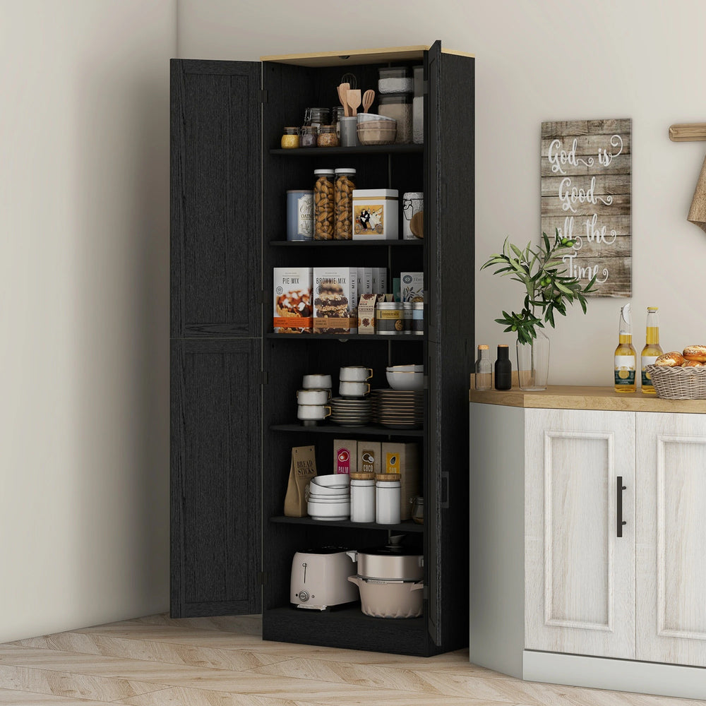67" Freestanding Kitchen Pantry, 4-Door Storage Cabinet Organizer with Adjustable Shelves, Kitchen Cabinet