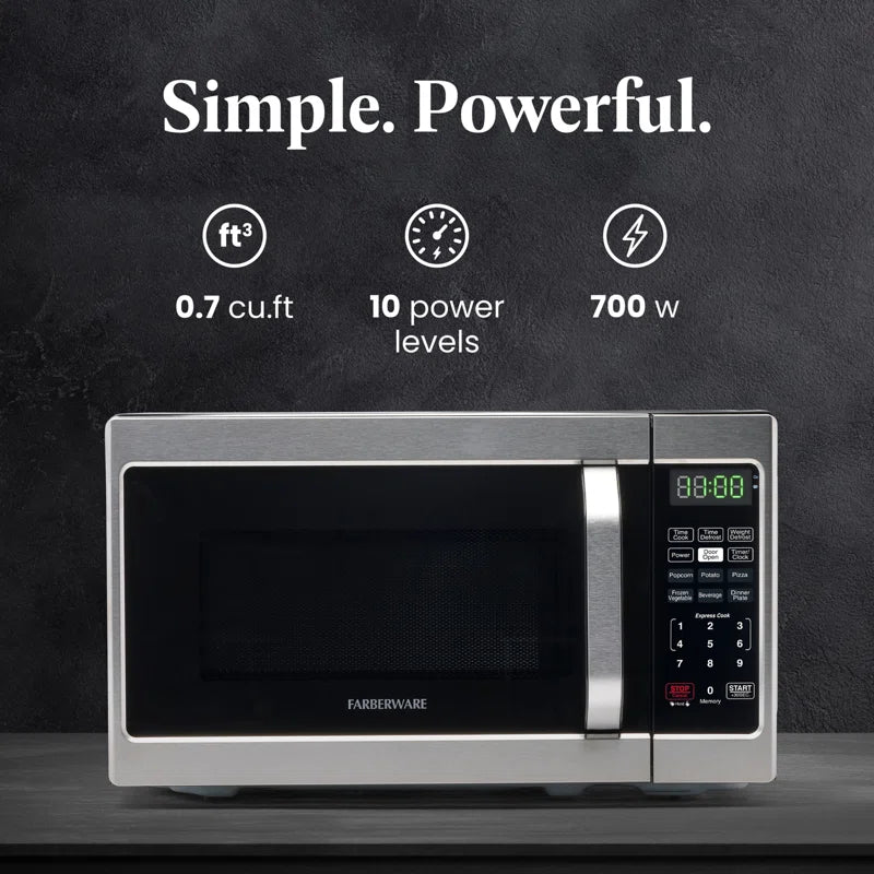 Compact Countertop Microwave Oven, 0.7 Cu. Ft. 700-Watt, Child Lock, Easy Clean Interior