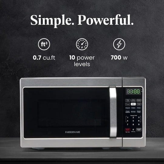 Compact Countertop Microwave Oven, 0.7 Cu. Ft. 700-Watt, Child Lock, Easy Clean Interior