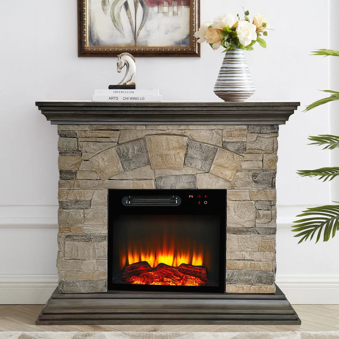 40 In. Faux Stone Freestanding Electric Fireplace - 40" in Width
