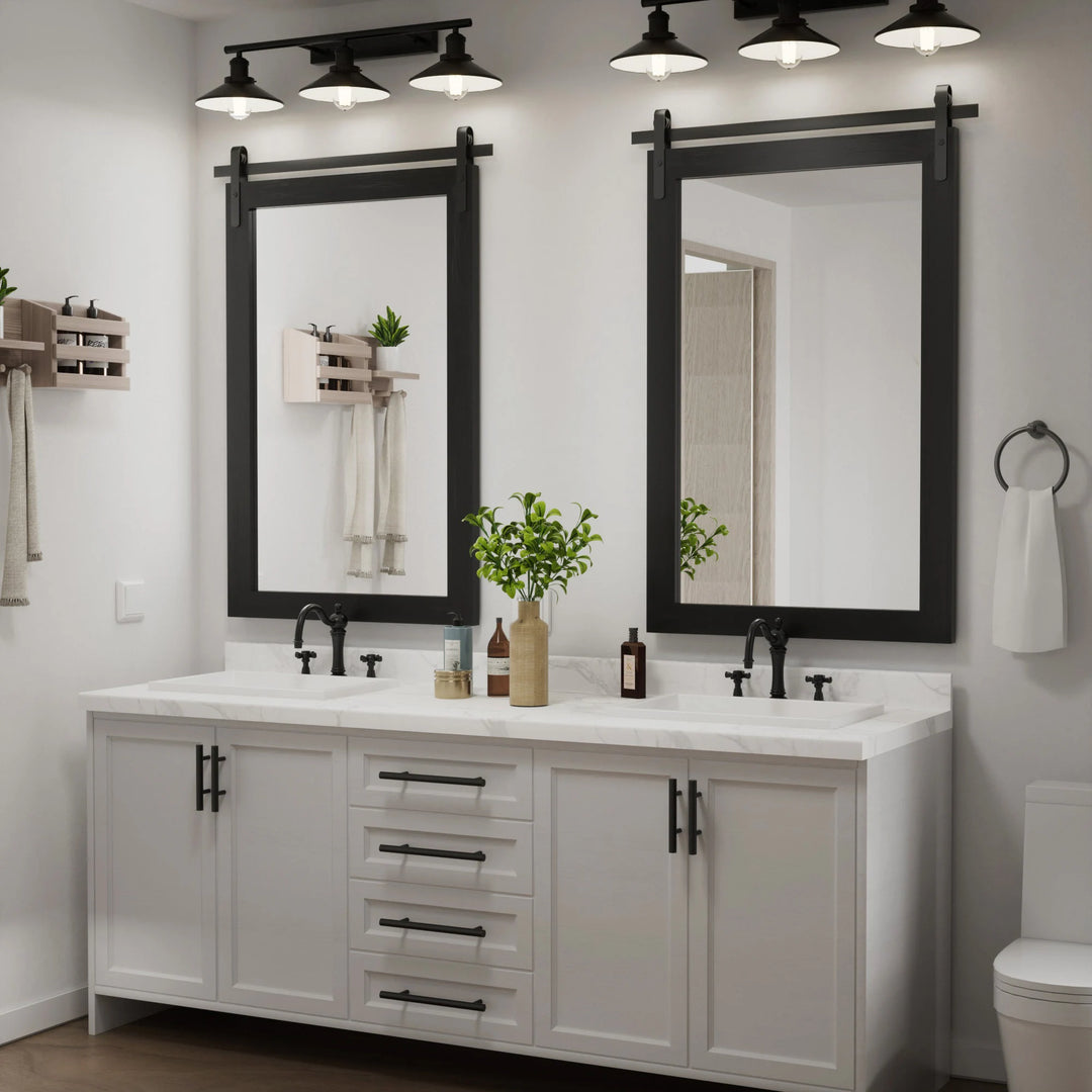 Farmhouse Barn Door Solid Wood Frame Bathroom Vanity Wall Mirror