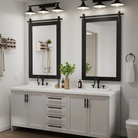 Farmhouse Barn Door Solid Wood Frame Bathroom Vanity Wall Mirror