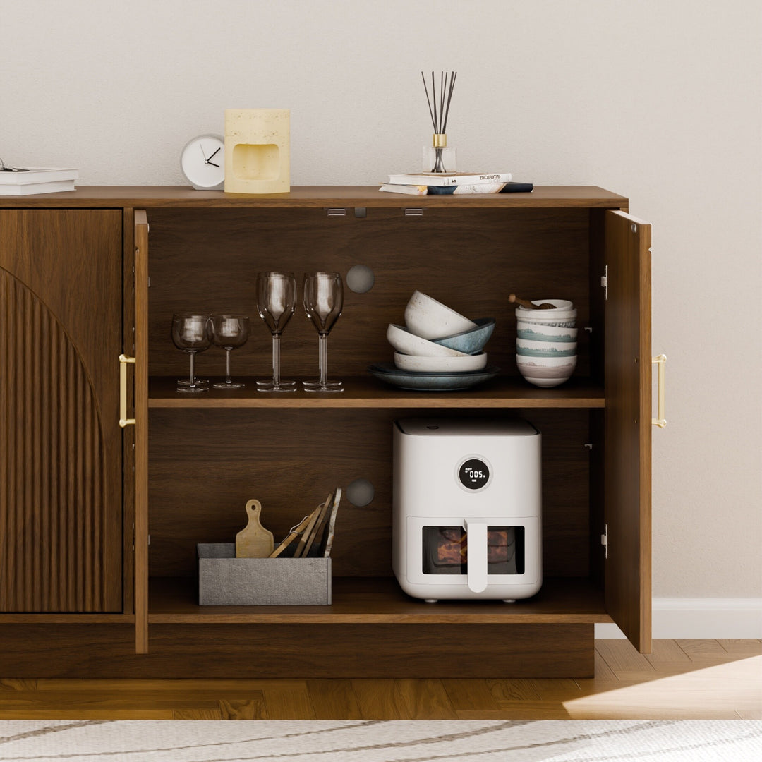 Mid-Century Fluted TV Stand with Storage Fits Tvs up to 75", Entryway Console, Sideboard - 15.7"D X 65"W X 31.5"H