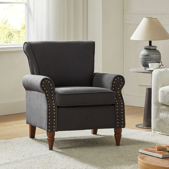 Nyctelius Upholstered Comfy Accent Chair with Turned Wooden Legs and Nailhead Trim Set of 2 by
