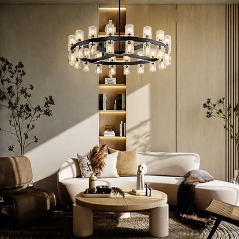 Wagon Wheel Chandelier with Crystal Shade