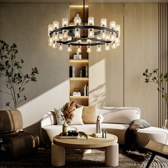 Wagon Wheel Chandelier with Crystal Shade