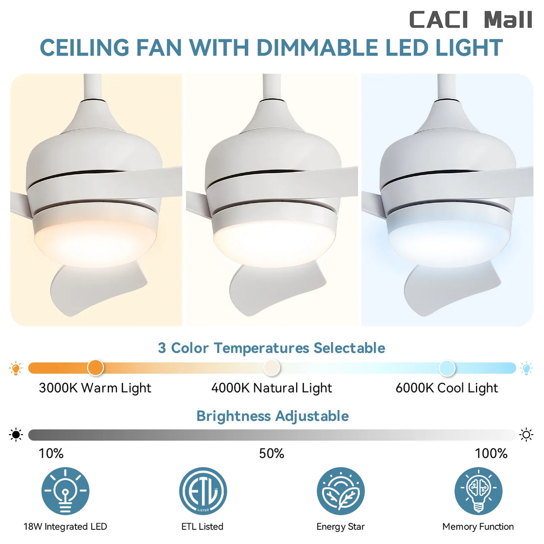 Sofucor 52/60 Inch Ceiling Fan with Integrated LED Light and Remote Control Quiet DC Motor