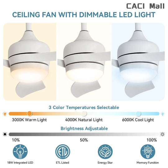 Sofucor 52/60 Inch Ceiling Fan with Integrated LED Light and Remote Control Quiet DC Motor