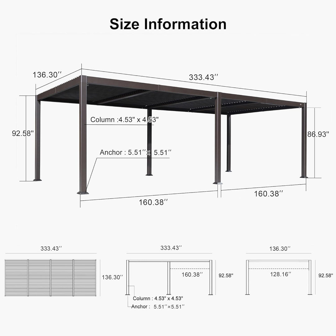 Solar Louvered Pergola with LED String Lights Aluminum Outdoor Pergola with Adjustable Roof for Patio Garden