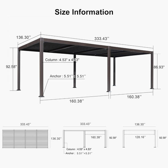 Solar Louvered Pergola with LED String Lights Aluminum Outdoor Pergola with Adjustable Roof for Patio Garden
