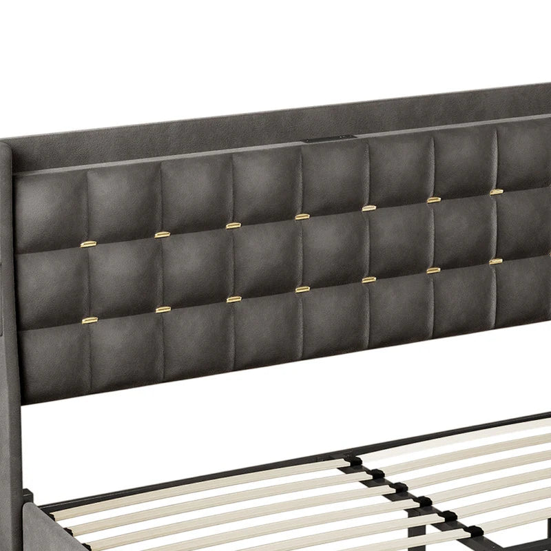 Queen/King Size Velvet Upholstered Bed with Charging Station and Storage Drawers