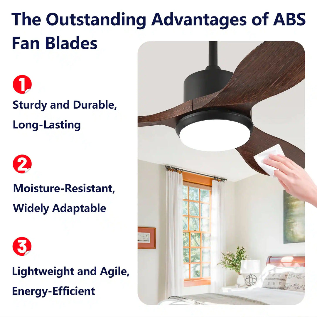 Sofucor 42"/48"/ 52"/60"Noiseless Walnut Wood Ceiling Fan with Remote Control, Integrated Light Optional
