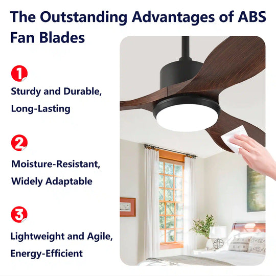 Sofucor 42"/48"/ 52"/60"Noiseless Walnut Wood Ceiling Fan with Remote Control, Integrated Light Optional