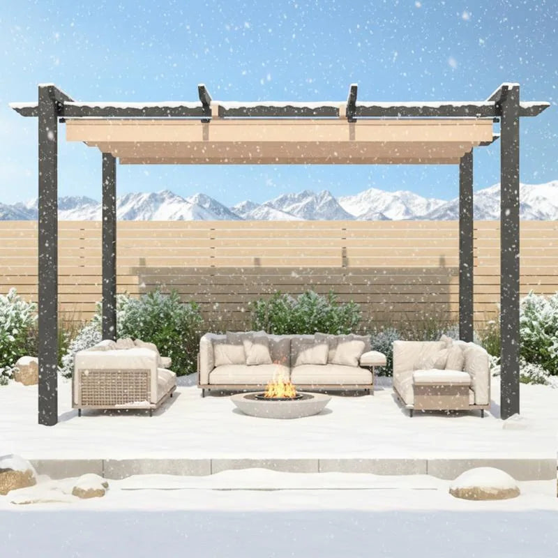 10' X 13' Outdoor Pergola with Retractable Canopy, Heavy-Duty Metal Frame and Adjustable Patio Shade Roof