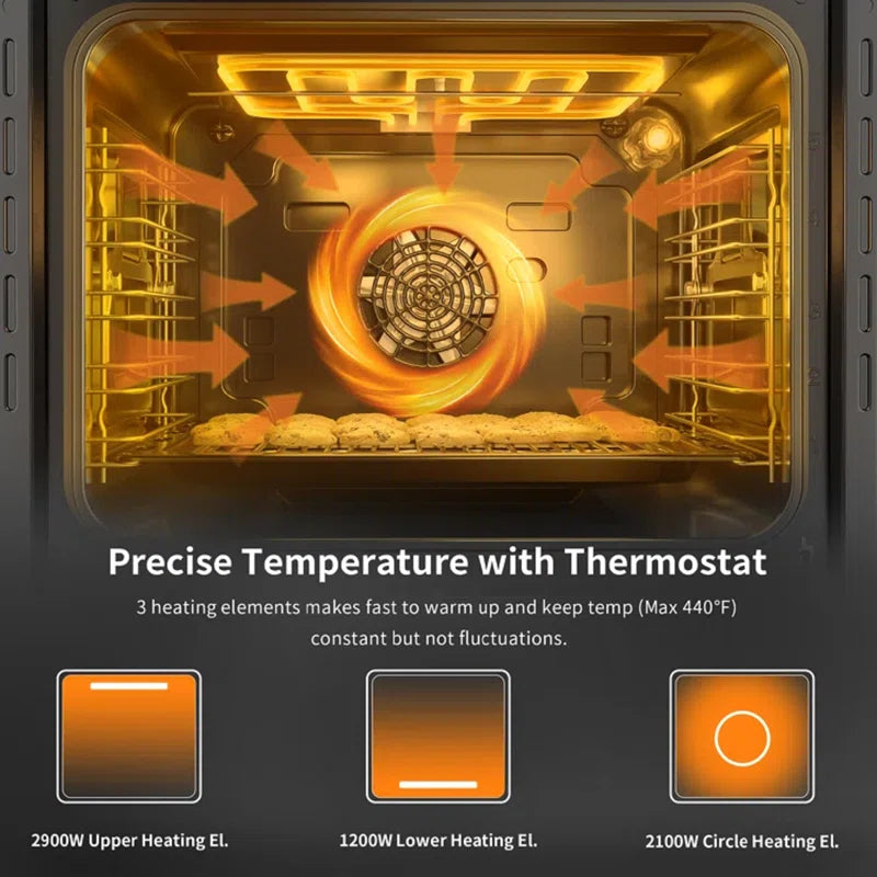 24"2.6 Cu. Ft Three Layer Tempered Glass Multifunctional Single Electric Wall Oven with Convection Touch Control in Stainless Steel